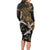 Hawaii and Japanese Together Long Sleeve Bodycon Dress Cranes Birds with Kakau Pattern