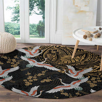 Hawaii and Japanese Together Round Carpet Cranes Birds with Kakau Pattern