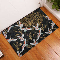Hawaii and Japanese Together Rubber Doormat Cranes Birds with Kakau Pattern
