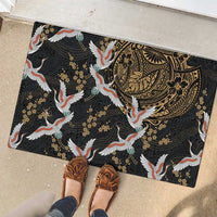 Hawaii and Japanese Together Rubber Doormat Cranes Birds with Kakau Pattern