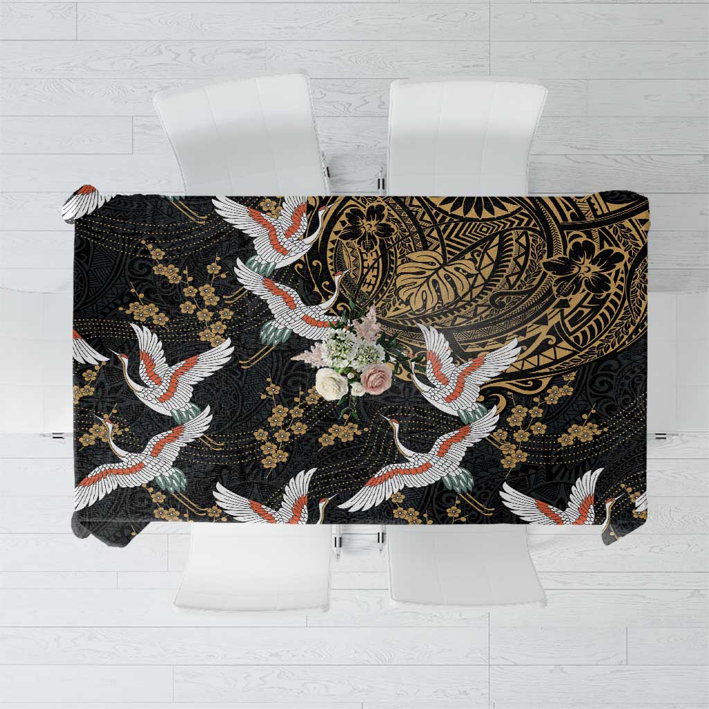 Hawaii and Japanese Together Tablecloth Cranes Birds with Kakau Pattern