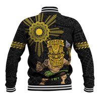 Hawaii and Philippines Together Baseball Jacket Warrior Tiki Mask and Filipino Sun Polynesian Style