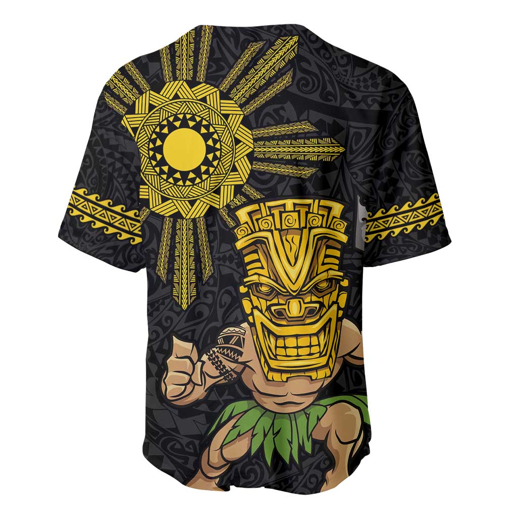 Hawaii and Philippines Together Baseball Jersey Warrior Tiki Mask and Filipino Sun Polynesian Style