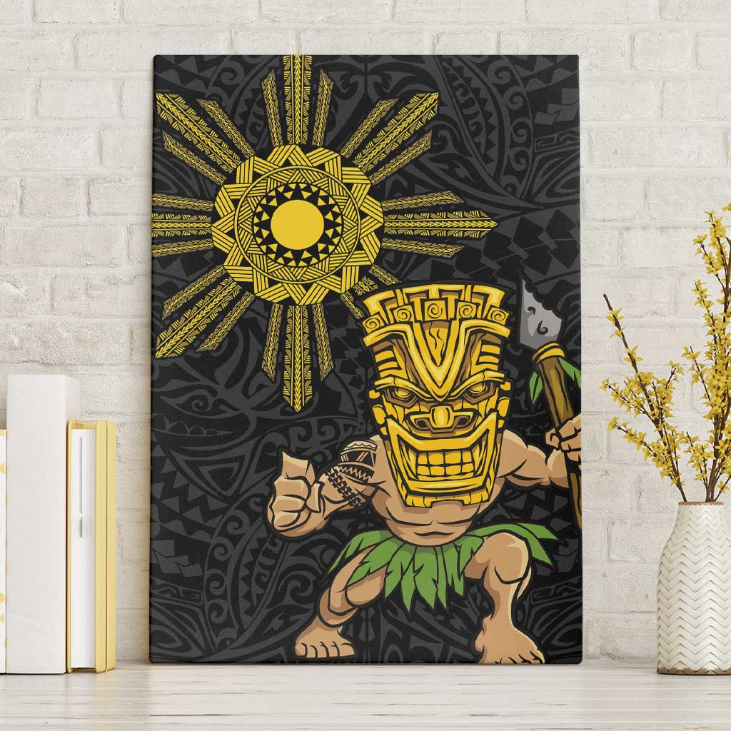 Hawaii and Philippines Together Canvas Wall Art Warrior Tiki Mask and Filipino Sun Polynesian Style