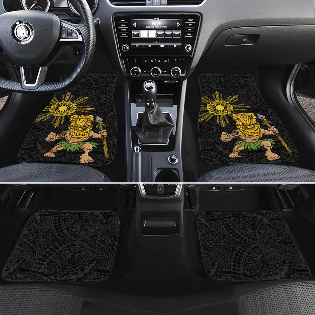 Hawaii and Philippines Together Car Mats Warrior Tiki Mask and Filipino Sun Polynesian Style