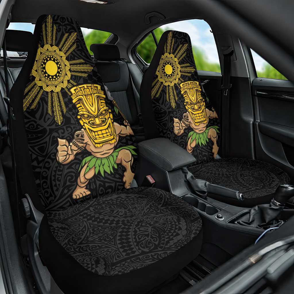 Hawaii and Philippines Together Car Seat Cover Warrior Tiki Mask and Filipino Sun Polynesian Style