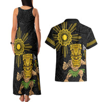 Hawaii and Philippines Together Couples Matching Tank Maxi Dress and Hawaiian Shirt Warrior Tiki Mask and Filipino Sun Polynesian Style