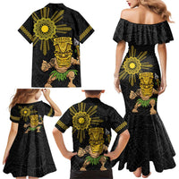 Hawaii and Philippines Together Family Matching Mermaid Dress and Hawaiian Shirt Warrior Tiki Mask and Filipino Sun Polynesian Style