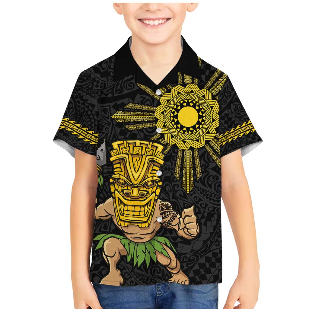 Hawaii and Philippines Together Family Matching Mermaid Dress and Hawaiian Shirt Warrior Tiki Mask and Filipino Sun Polynesian Style
