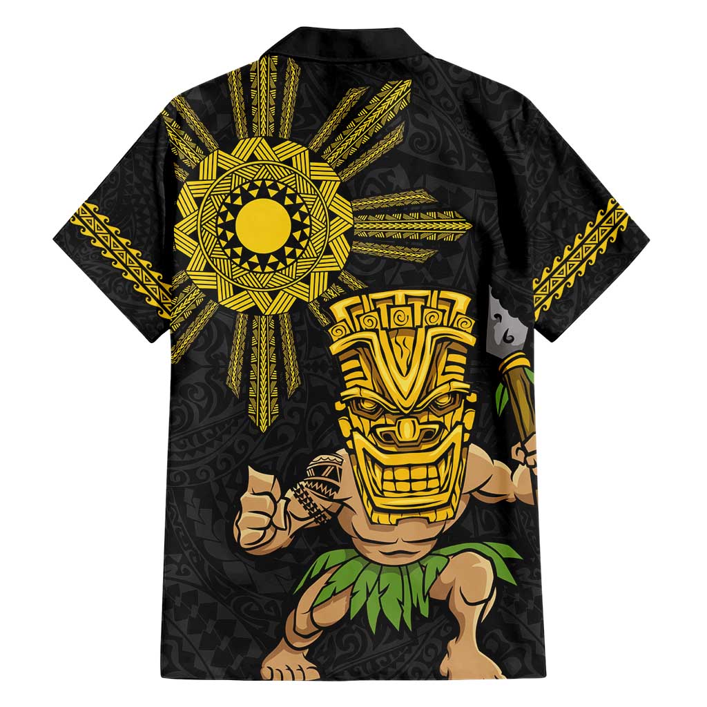 Hawaii and Philippines Together Family Matching Short Sleeve Bodycon Dress and Hawaiian Shirt Warrior Tiki Mask and Filipino Sun Polynesian Style