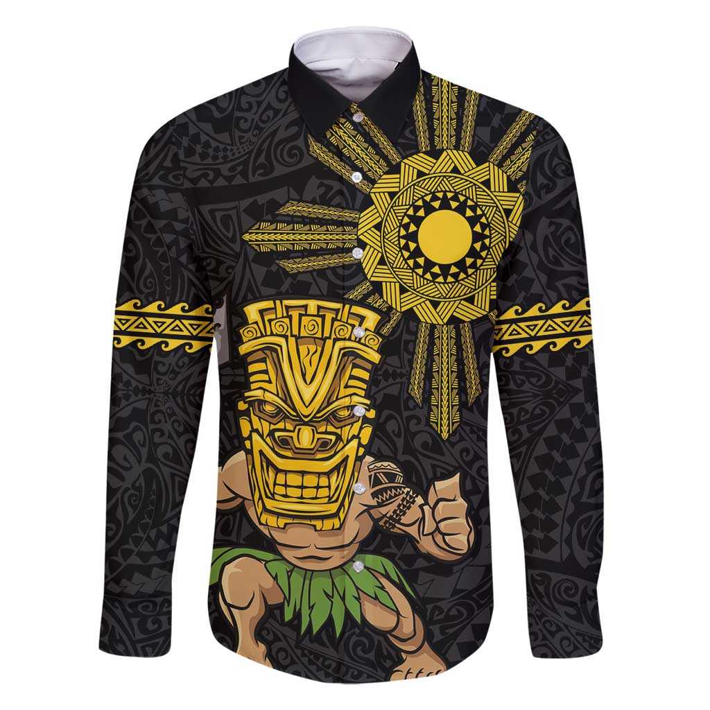 Hawaii and Philippines Together Family Matching Summer Maxi Dress and Hawaiian Shirt Warrior Tiki Mask and Filipino Sun Polynesian Style