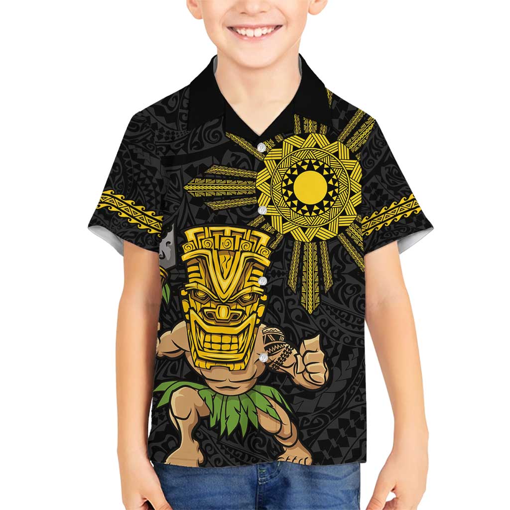 Hawaii and Philippines Together Family Matching Tank Maxi Dress and Hawaiian Shirt Warrior Tiki Mask and Filipino Sun Polynesian Style