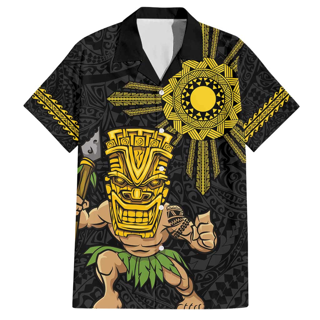 Hawaii and Philippines Together Hawaiian Shirt Warrior Tiki Mask and Filipino Sun Polynesian Style