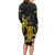 Hawaii and Philippines Together Long Sleeve Bodycon Dress Warrior Tiki Mask and Filipino Sun Polynesian Style