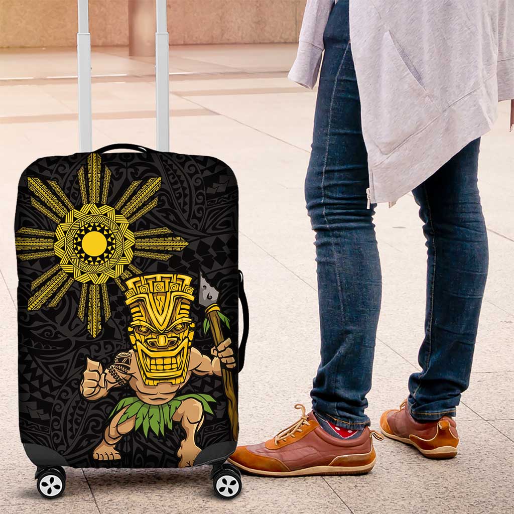 Hawaii and Philippines Together Luggage Cover Warrior Tiki Mask and Filipino Sun Polynesian Style