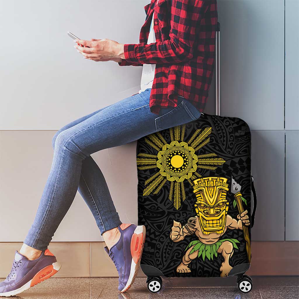 Hawaii and Philippines Together Luggage Cover Warrior Tiki Mask and Filipino Sun Polynesian Style