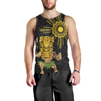 Hawaii and Philippines Together Men Tank Top Warrior Tiki Mask and Filipino Sun Polynesian Style