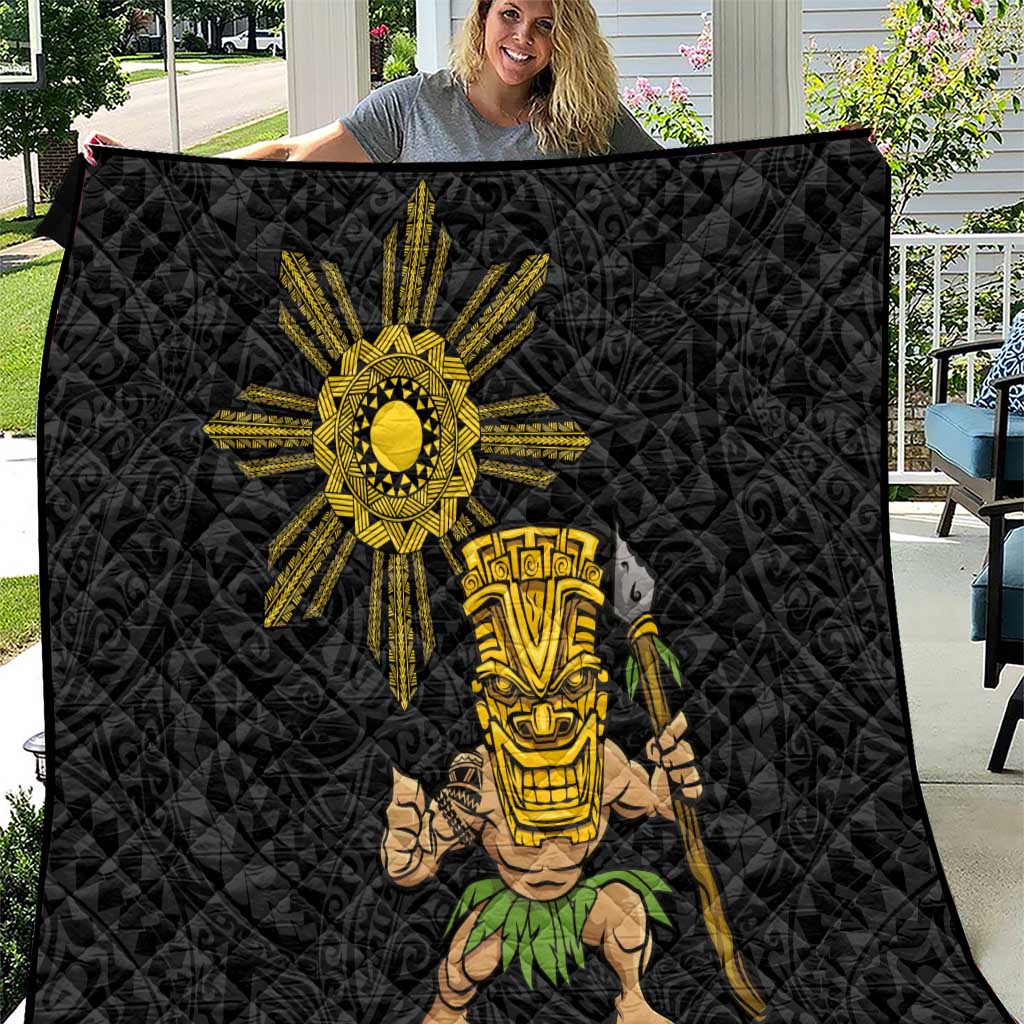 Hawaii and Philippines Together Quilt Warrior Tiki Mask and Filipino Sun Polynesian Style