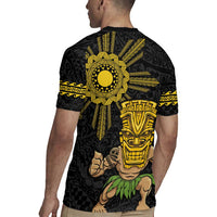 Hawaii and Philippines Together Rugby Jersey Warrior Tiki Mask and Filipino Sun Polynesian Style