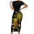 Hawaii and Philippines Together Short Sleeve Bodycon Dress Warrior Tiki Mask and Filipino Sun Polynesian Style