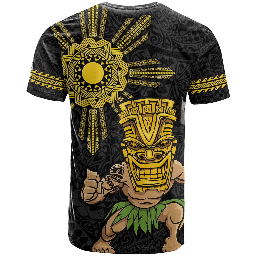 Hawaii and Philippines Together T Shirt Warrior Tiki Mask and Filipino Sun Polynesian Style