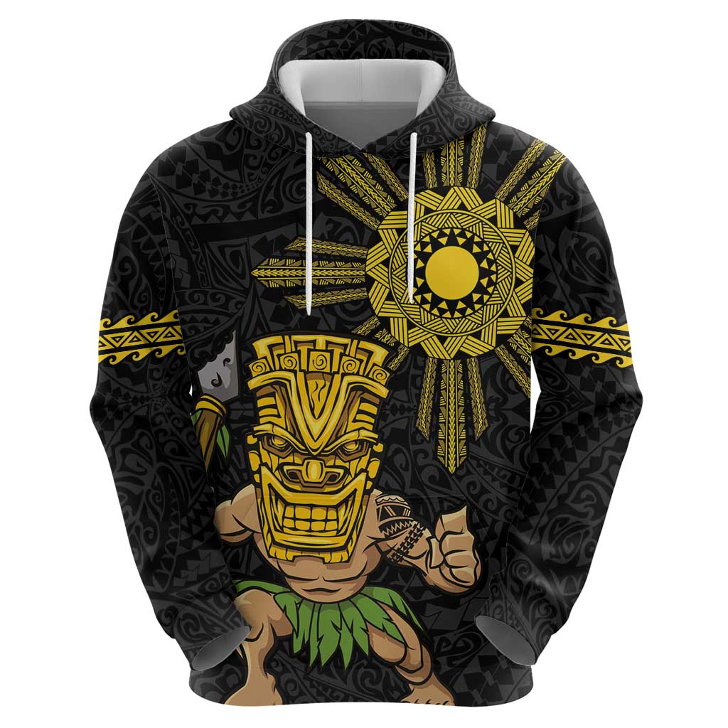 Hawaii and Philippines Together Zip Hoodie Warrior Tiki Mask and Filipino Sun Polynesian Style