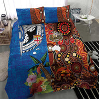 Fiji and Australia Together Bedding Set Fijian Tapa Plants with Kangaroo and Aboriginal - Polynesian Pride