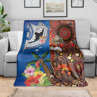 Fiji and Australia Together Blanket Fijian Tapa Plants with Kangaroo and Aboriginal - Polynesian Pride