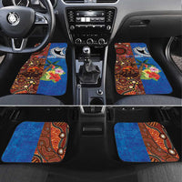 Fiji and Australia Together Car Mats Fijian Tapa Plants with Kangaroo and Aboriginal - Polynesian Pride