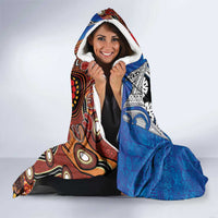 Fiji and Australia Together Hooded Blanket Fijian Tapa Plants with Kangaroo and Aboriginal - Polynesian Pride