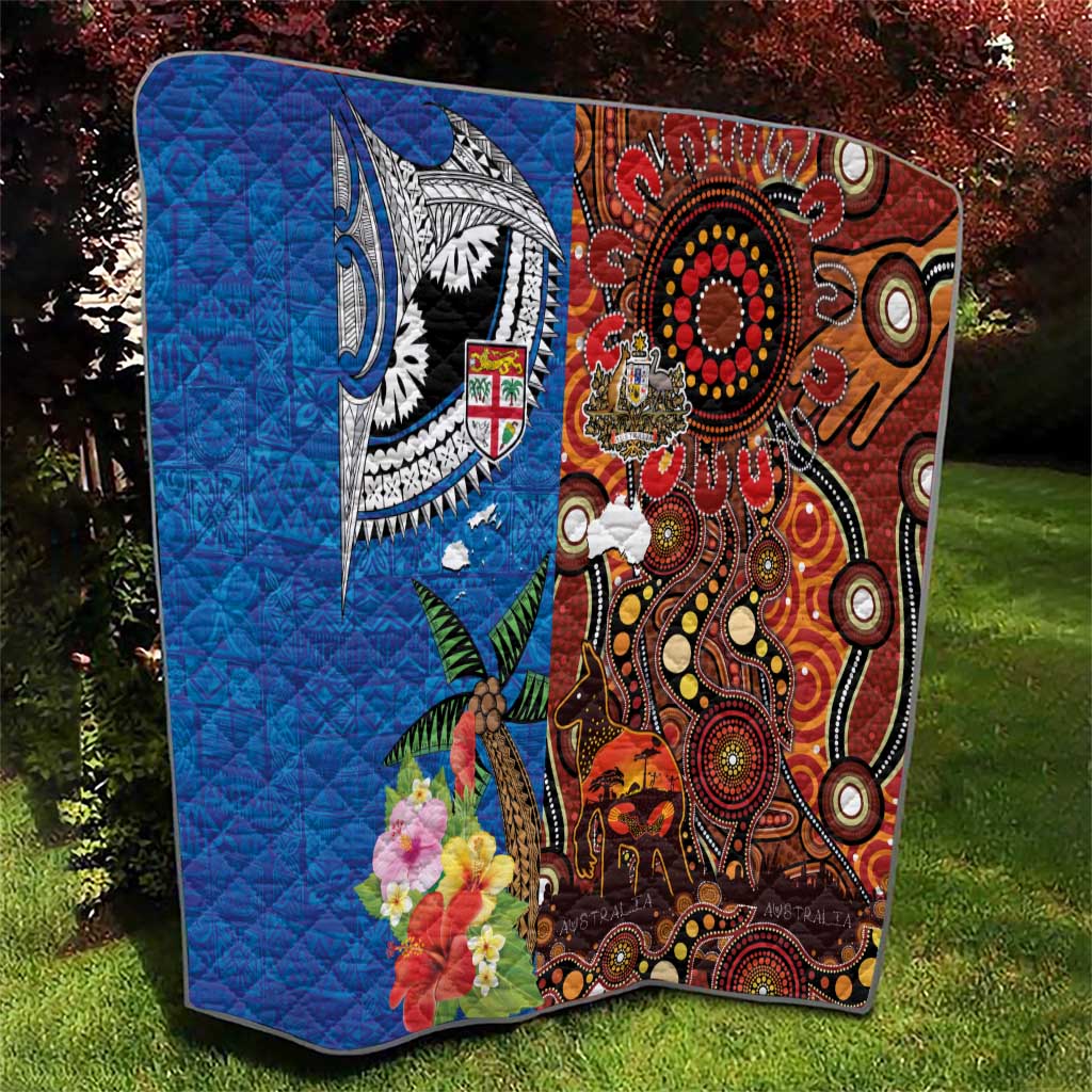 Fiji and Australia Together Quilt Fijian Tapa Plants with Kangaroo and Aboriginal - Polynesian Pride