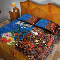Fiji and Australia Together Quilt Bed Set Fijian Tapa Plants with Kangaroo and Aboriginal - Polynesian Pride