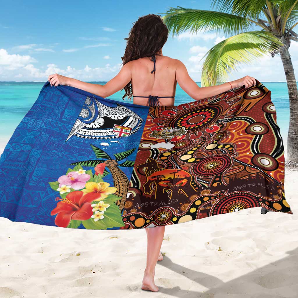 Fiji and Australia Together Sarong Fijian Tapa Plants with Kangaroo and Aboriginal - Polynesian Pride