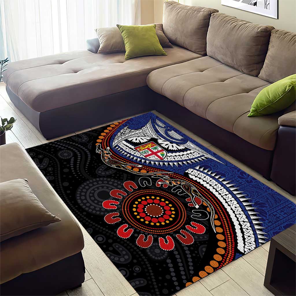 Fiji and Australia Together Area Rug Kangaroo Aboriginal with Tribal Tapa Hibiscus Half Style - Polynesian Pride