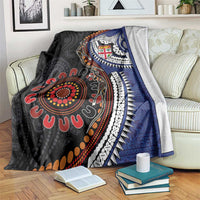 Fiji and Australia Together Blanket Kangaroo Aboriginal with Tribal Tapa Hibiscus Half Style - Polynesian Pride