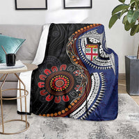 Fiji and Australia Together Blanket Kangaroo Aboriginal with Tribal Tapa Hibiscus Half Style - Polynesian Pride