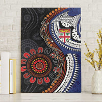 Fiji and Australia Together Canvas Wall Art Kangaroo Aboriginal with Tribal Tapa Hibiscus Half Style - Polynesian Pride