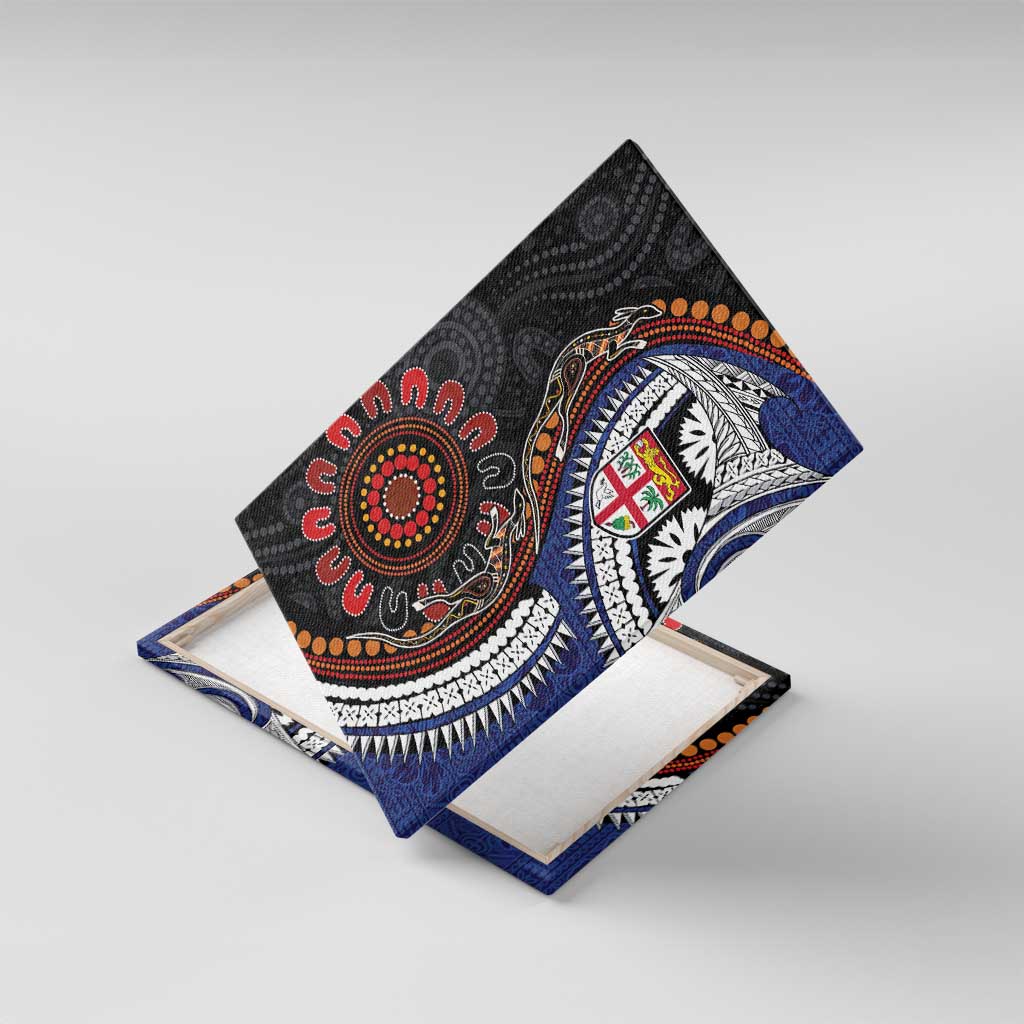 Fiji and Australia Together Canvas Wall Art Kangaroo Aboriginal with Tribal Tapa Hibiscus Half Style - Polynesian Pride