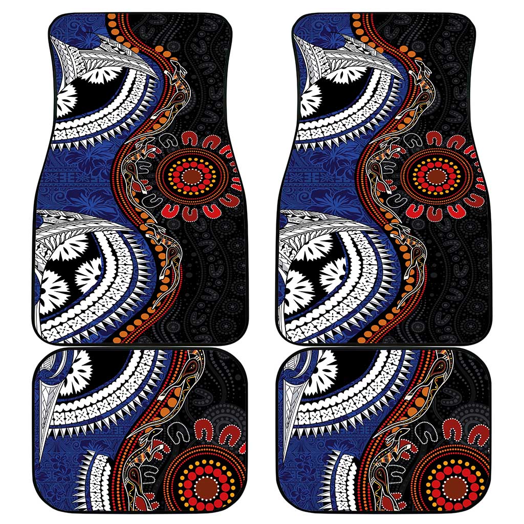 Fiji and Australia Together Car Mats Kangaroo Aboriginal with Tribal Tapa Hibiscus Half Style - Polynesian Pride