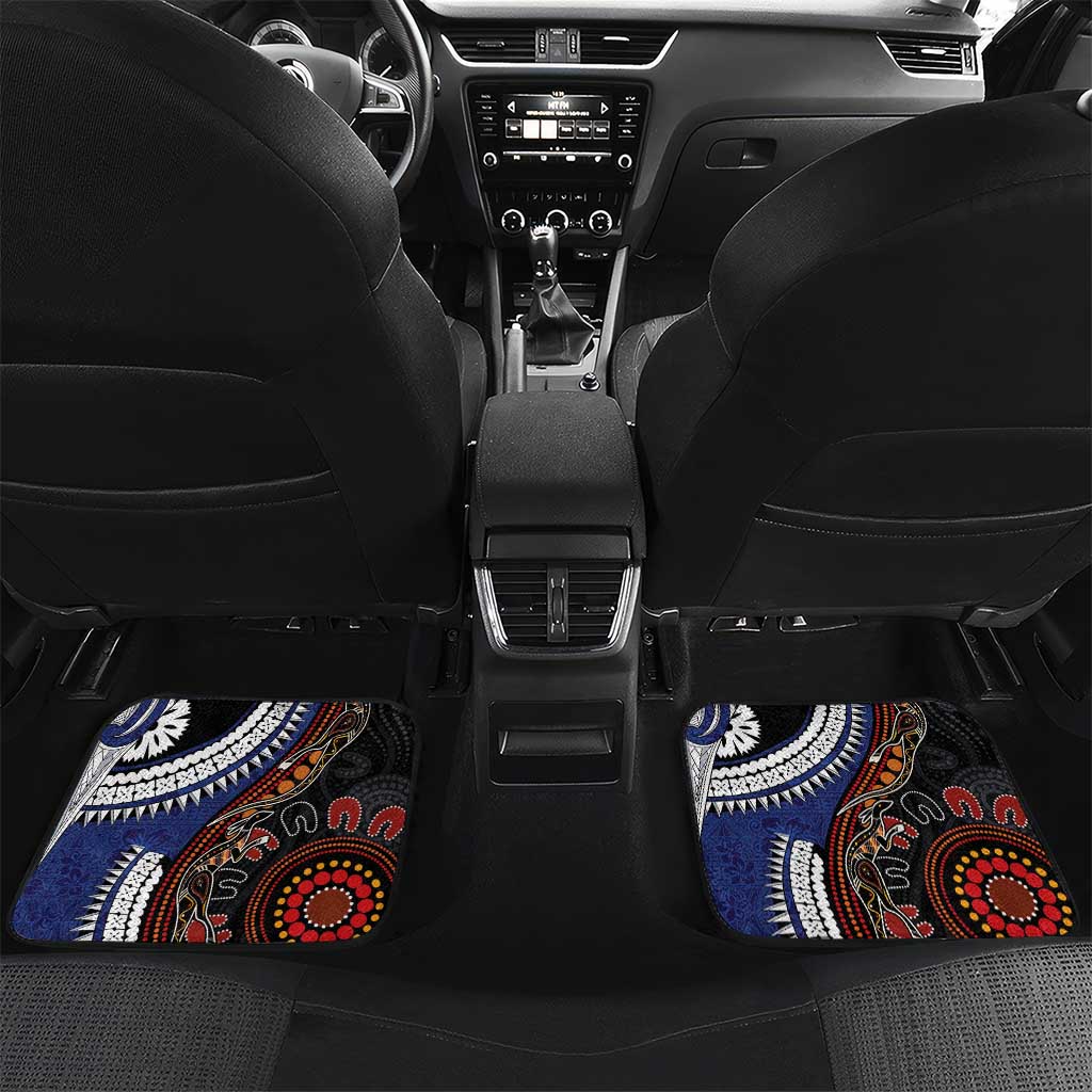 Fiji and Australia Together Car Mats Kangaroo Aboriginal with Tribal Tapa Hibiscus Half Style - Polynesian Pride