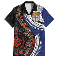 Fiji and Australia Together Family Matching Off The Shoulder Long Sleeve Dress and Hawaiian Shirt Kangaroo Aboriginal with Tribal Tapa Hibiscus Half Style - Polynesian Pride