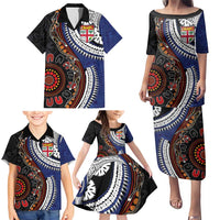 Fiji and Australia Together Family Matching Puletasi and Hawaiian Shirt Kangaroo Aboriginal with Tribal Tapa Hibiscus Half Style - Polynesian Pride