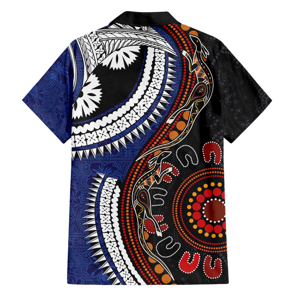 Fiji and Australia Together Family Matching Puletasi and Hawaiian Shirt Kangaroo Aboriginal with Tribal Tapa Hibiscus Half Style - Polynesian Pride