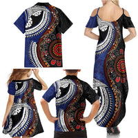 Fiji and Australia Together Family Matching Summer Maxi Dress and Hawaiian Shirt Kangaroo Aboriginal with Tribal Tapa Hibiscus Half Style - Polynesian Pride