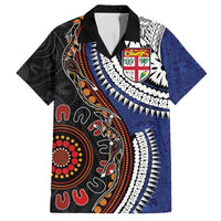 Fiji and Australia Together Family Matching Tank Maxi Dress and Hawaiian Shirt Kangaroo Aboriginal with Tribal Tapa Hibiscus Half Style - Polynesian Pride