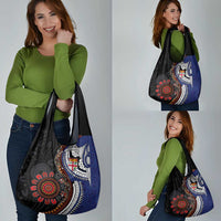 Fiji and Australia Together Grocery Bag Kangaroo Aboriginal with Tribal Tapa Hibiscus Half Style - Polynesian Pride