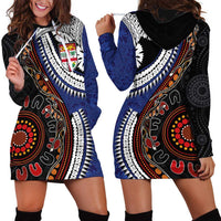 Fiji and Australia Together Hoodie Dress Kangaroo Aboriginal with Tribal Tapa Hibiscus Half Style - Polynesian Pride