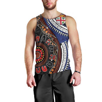 Fiji and Australia Together Men Tank Top Kangaroo Aboriginal with Tribal Tapa Hibiscus Half Style - Polynesian Pride