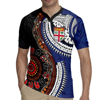 Fiji and Australia Together Rugby Jersey Kangaroo Aboriginal with Tribal Tapa Hibiscus Half Style - Polynesian Pride