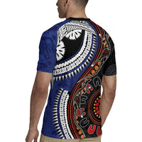 Fiji and Australia Together Rugby Jersey Kangaroo Aboriginal with Tribal Tapa Hibiscus Half Style - Polynesian Pride